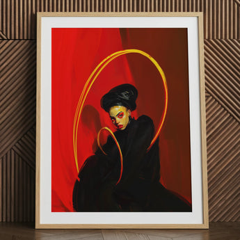 Serafina - Lesbian Witch Art Print / Canvas Red Black Framed Portrait Woman Yellow Halo Lesbian Witch Art, Art Print,
