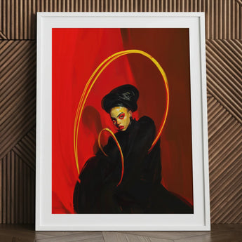 Serafina - Lesbian Witch Art Print / Canvas Red Framed Poster Black Orange Design, Prints
