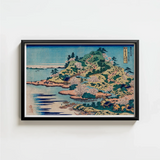 Framed Ukiyo-e Print Serene Coastal Landscape Lush Green Sesshu Ajigawaguchi Tenposan, Hokusai’s, Glorious Dreamscape