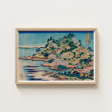 Framed Japanese Woodblock Print Serene Coastal Landscape Lush Sesshu Ajigawaguchi Tenposan, Hokusai’s, Glorious Dreamscape