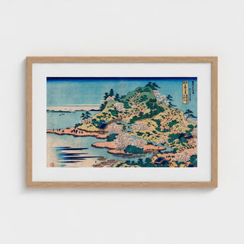 Sesshu Ajigawaguchi Tenposan - Hokusai Ukiyo-e Art Print / Canvas Framed Japanese Woodblock Coastal Landscape Cherry Blossoms, Hokusai’s,