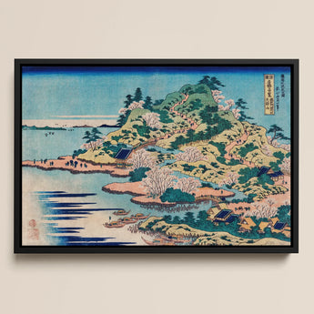 Sesshu Ajigawaguchi Tenposan - Hokusai Ukiyo-e Art Print / Canvas Framed Traditional Japanese Woodblock Landscape Cherry Blossoms,
