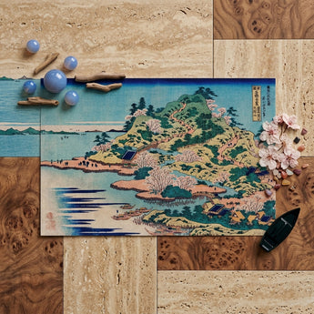 Sesshu Ajigawaguchi Tenposan - Hokusai Ukiyo-e Art Print / Canvas Traditional Japanese Woodblock Print Serene Coastal Landscape Cherry