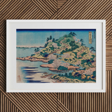 Sesshu Ajigawaguchi Tenposan - Hokusai Ukiyo-e Art Print / Canvas White-framed Print Traditional Japanese Woodblock Landscape Vibrant Blues