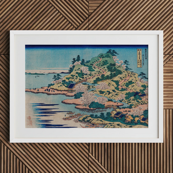 Sesshu Ajigawaguchi Tenposan - Hokusai Ukiyo-e Art Print / Canvas White-framed Print Traditional Japanese Woodblock Landscape Vibrant Blues