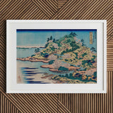 Sesshu Ajigawaguchi Tenposan - Hokusai Ukiyo-e Art Print / Canvas White-framed Traditional Japanese Woodblock Landscape Vibrant Blues,