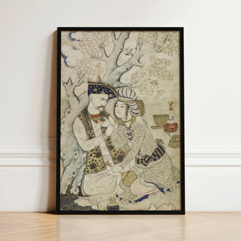 Shah Abbas and His Page - Muhammad Qasim Musavvir Art Print / Canvas Black-framed Persian-style Artwork Two Figures Traditional Attire