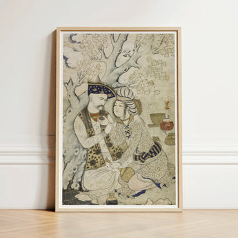 Shah Abbas and His Page - Muhammad Qasim Musavvir Art Print / Canvas Framed Persian-style Artwork Two Figures Traditional Attire Seated,