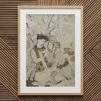 Shah Abbas and His Page - Muhammad Qasim Musavvir Art Print / Canvas Framed Antique Persian Miniature Painting Couple Tree, Prints