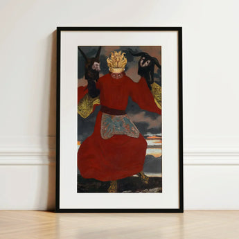 The Shaman - Sascha Schneider Art Print / Canvas Black-framed Vibrant Red Figure Ornate Golden Aureate Flames Sculpting, Embroidered Apron