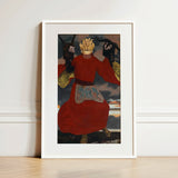 The Shaman - Sascha Schneider Art Print / Canvas Framed Artwork Figure Vibrant Red Robe Gold Accents Aureate Flames Sculpting, Embroidered