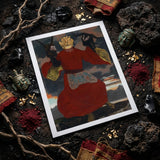 The Shaman - Sascha Schneider Art Print / Canvas Rectangular Figure Vibrant Red Robes Gold Aureate Flames Sculpting, Embroidered Apron