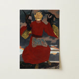 The Shaman - Sascha Schneider Art Print / Canvas Rectangular Painting Figure Vibrant Red Robe Gold Aureate Flames Sculpting, Embroidered