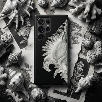 Shell - Ernst Haeckel Black & White Sea Life Phone Case Black Smartphone Case Detailed White Illustration Conch Shell Ernst Haeckel Shell,