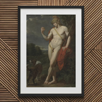 The Shepherd - Jean Baptiste Frederic Desmarais Art Print / Canvas Black-framed Classical Painting Nude Male Figure Phrygian Helmet Sits,