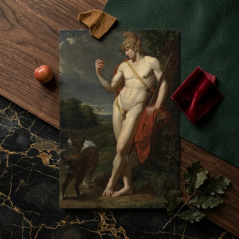 The Shepherd - Jean Baptiste Frederic Desmarais Art Print / Canvas Classical Nude Male Figure Golden Laurel Wreath Phrygian Helmet Sits,