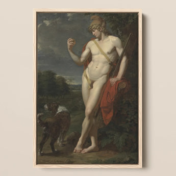 The Shepherd - Jean Baptiste Frederic Desmarais Art Print / Canvas Classical Oil Painting Light Wood Frame Nude Male Phrygian Helmet Sits,