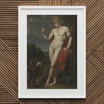 The Shepherd - Jean Baptiste Frederic Desmarais Art Print / Canvas White-framed Classical Painting Nude Male Figure Golden Laurel Phrygian