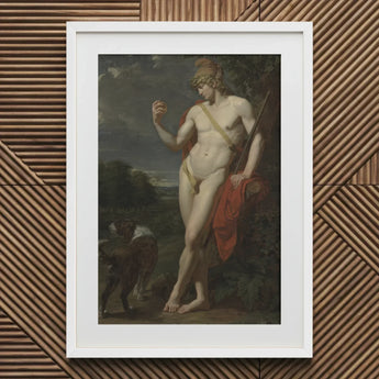 The Shepherd - Jean Baptiste Frederic Desmarais Art Print / Canvas White-framed Classical Painting Nude Male Figure Golden Laurel Phrygian