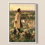 Shepherd - Ruger Donoho Art Print / Canvas Prints Framed Painting Shepherd Cream-colored Fur Coat Amidst White Late 19th-century American,