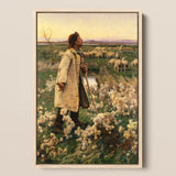Shepherd - Ruger Donoho Art Print / Canvas Prints Framed Painting Shepherd Cream-colored Fur Coat Amidst White Late 19th-century American,