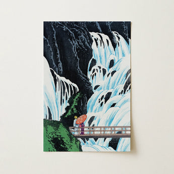 Vibrant Japanese Woodblock Print Waterfalls Shades Blue White Takahashi Shotei, Shiragumo Waterfall, Means, Cloud, Takes, Art