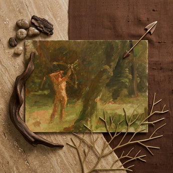 The Shooter - Julius Paulsen Art Print / Canvas Rectangular Painting Nude Figure Outdoor Forest Scene Jægersborg’s Myth-breeding Grove,