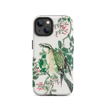 Shrike and Clover - Numata Kashu Meiji Phone Case Iphone 14 / Matte Bird-themed Phone Case Numata Kashu, Green-feathered Shrike Surveys,