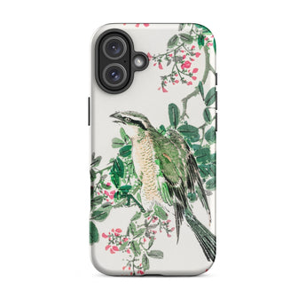 Shrike and Clover - Numata Kashu Meiji Phone Case Iphone 16 Plus / Matte Bird-themed Phone Case Numata Kashu, Green-feathered Shrike