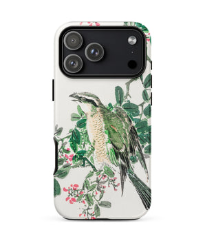 Iphone 17 Pro Max / Matte Shrike and Clover - Numata Kashu Meiji Phone Case, Green-feathered Surveys, Bird Art