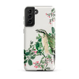Shrike and Clover - Numata Kashu Meiji Phone Case Samsung Galaxy S21 Plus / Matte White Phone Case Detailed Illustration Green Brown Bird