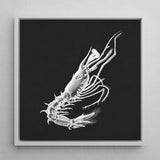 Shrimp - Ernst Haeckel Marine Life Art Print / Canvas Detailed White Line Black Framed Sleek, Crustacean Specter Materializes, Inky Depths