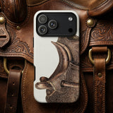 Side Saddle - Bertha Semple Horse Tack Art Phone Case White Phone Case Detailed Brown Leather Saddle Design Bertha Semple Horse, Horse