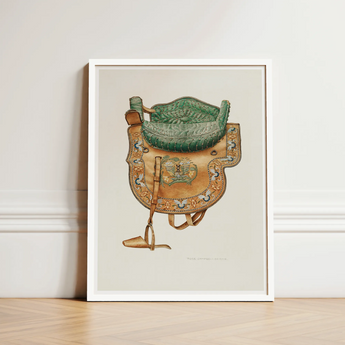 Side Saddle - Rose Campbell–gerke Equestrian Art Print / Canvas Framed Watercolor Illustration Ornate Green Crocodile-skin Seat,