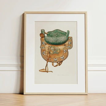 Side Saddle - Rose Campbell–gerke Equestrian Art Print / Canvas Framed Illustration Ornate Green Textured Seat Tan, Aficionados Prints
