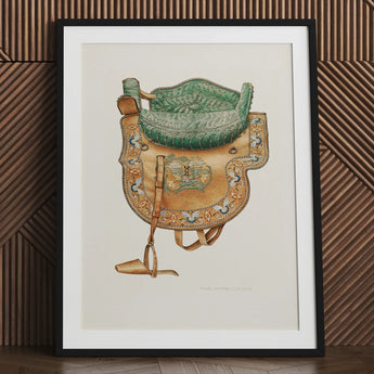 Side Saddle - Rose Campbell–gerke Equestrian Art Print / Canvas Intricately Illustrated Vintage Green Quilted Seat Ornate, Aficionados