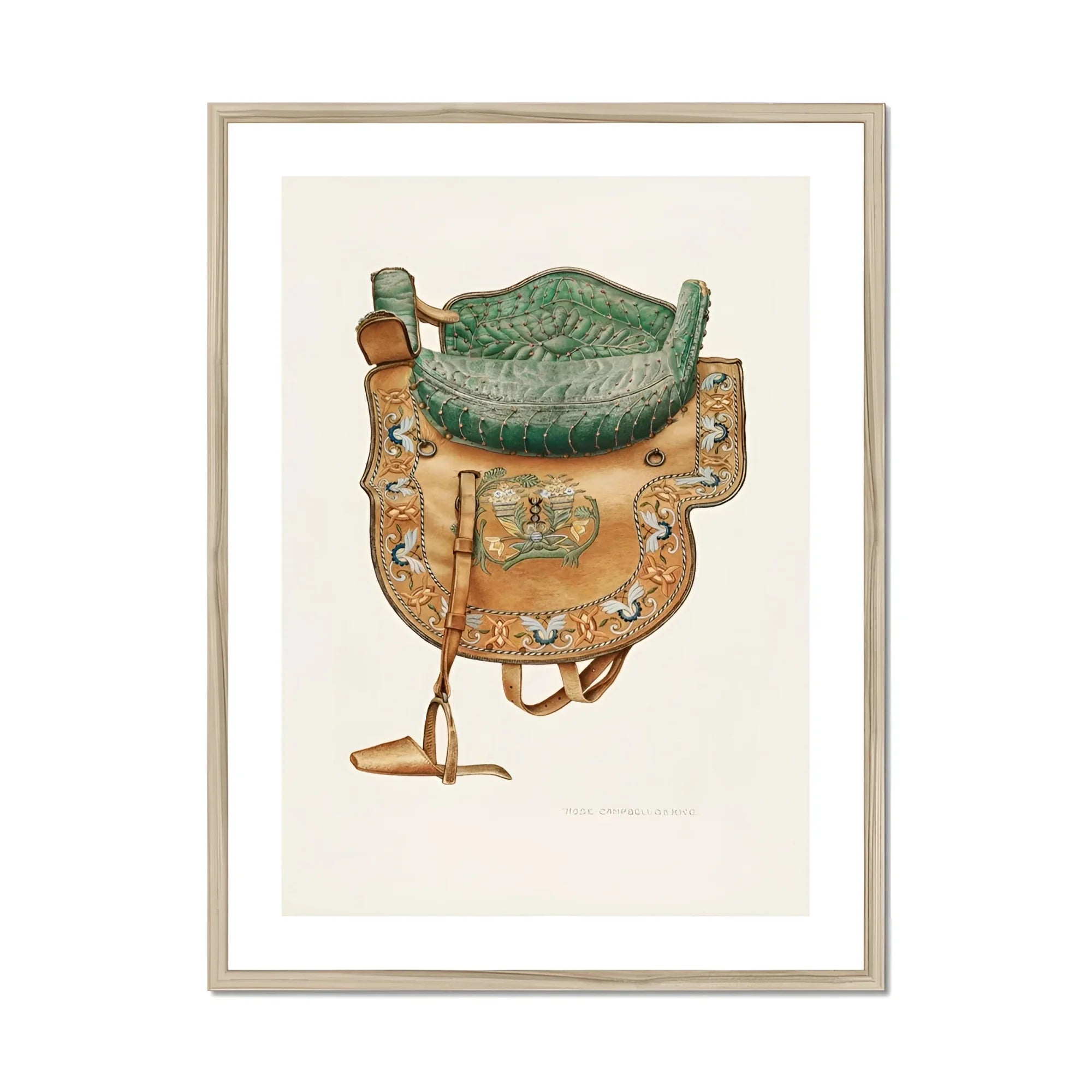 Side Saddle - Rose Campbell–gerke Equestrian Art Print, Ornate Leather Metal Saddle Decorative Embellishments Green Cushioned