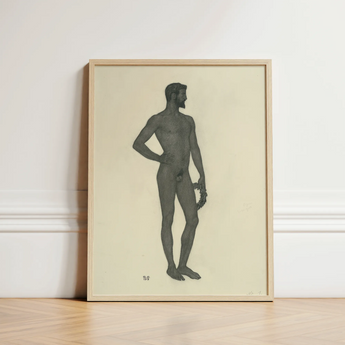 Sieger - Sascha Schneider Fine Art Print / Canvas Minimalist Graphite Nude Male Figure Profile Framed Light, Secret Softened, Prints