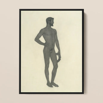 Sieger - Sascha Schneider Fine Art Print / Canvas Black-framed Artwork Detailed Graphite Sketch Nude Male Figure, Secret Softened, Prints