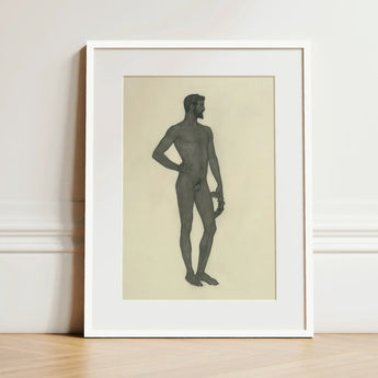 Sieger - Sascha Schneider Fine Art Print / Canvas Framed Black-and-white Illustration Nude Male Figure Hand Hip, Secret Softened, Prints