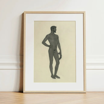 Sieger - Sascha Schneider Fine Art Print / Canvas Minimalist Charcoal Sketch Nude Male Figure Profile Framed, Secret Softened, Prints