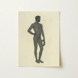 Sieger - Sascha Schneider Fine Art Print / Canvas Monochromatic Graphite Sketch Nude Male Figure Hand Hip, Secret Softened, Prints