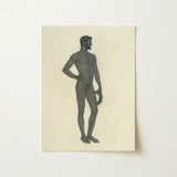 Sieger - Sascha Schneider Fine Art Print / Canvas Monochromatic Graphite Sketch Nude Male Figure Hand Hip, Secret Softened, Prints