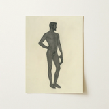 Sieger - Sascha Schneider Fine Art Print / Canvas Monochromatic Graphite Sketch Nude Male Figure Hand Hip, Secret Softened, Prints