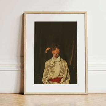 Silk - Neo-baroque Gay Mens Wear Art Print / Canvas Framed Figure Cream Satin Shirt Red Sexy, Draped, Prints
