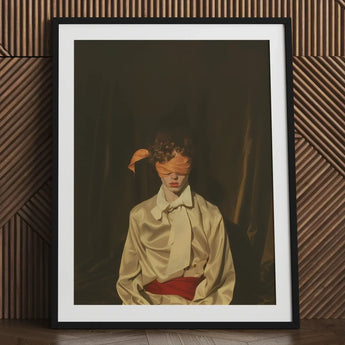 Silk - Neo-baroque Gay Mens Wear Art Print / Canvas Framed Person Cream Satin Shirt Red Sexy, Draped, Prints