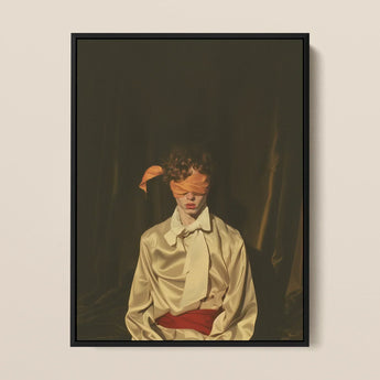 Silk - Neo-baroque Gay Mens Wear Art Print / Canvas Framed Portrait Person Cream Satin Shirt Red Sash Sexy, Draped, Prints