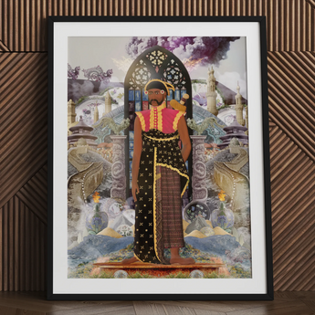 Silk Rodeo - Collage-Kunstdruck mit kultureller Fusion, 24x32’’ / 61x81cm / Schwarzer Rahmen / Passepartout, Poster-Drucke & visuelle Kunstwerke, Toby Leon