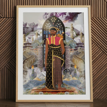 Silk Rodeo - Collage-Kunstdruck mit kultureller Fusion, 24x32’’ / 61x81cm / Naturrahmen / Passepartout, Poster-Drucke & visuelle Kunstwerke, Toby Leon