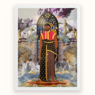 Silk Rodeo - Cultural Fusion Collage Art Print, Figure Colorful Traditional Southeast Asian Attire Ornate Archway